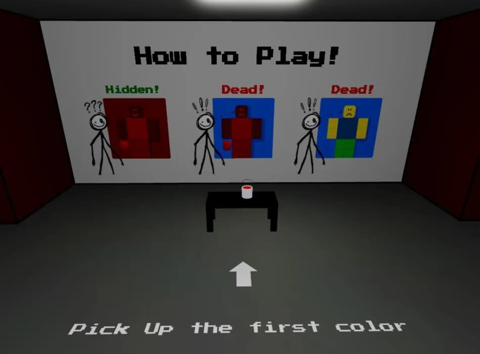 Color or Die: a How to Play sign next to the first paint bucket